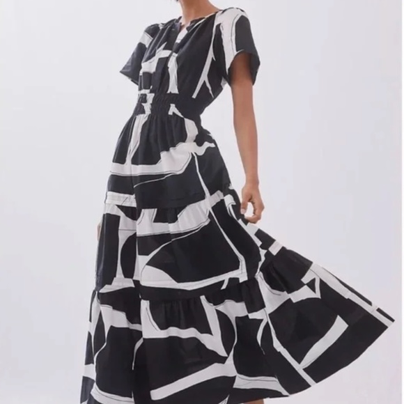 Maeve by Anthropologie Somerset Cotton Maxi Dress Black & White Size Medium - Picture 1 of 9